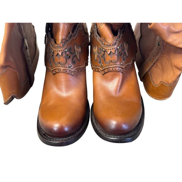 CUADRA Cowgirl Mexican Western Leather Cowhide Boots CU202 Honey Stud Harness 7 - Picture 6 of 11